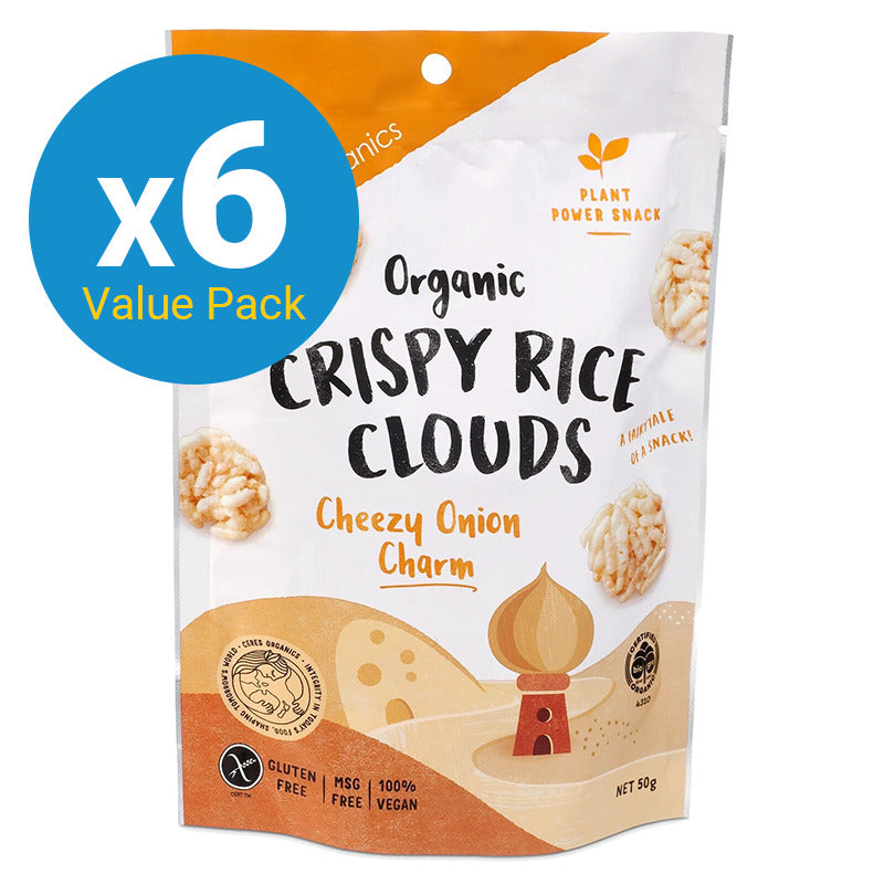 Ceres Organic Crispy Rice Clouds, Cheezy Onion Charm 50g (6 Pack)