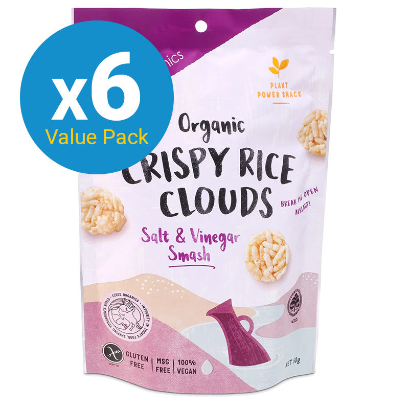 Ceres Organic Crispy Rice Clouds, Salt & Vinegar Smash 50g (6 Pack)