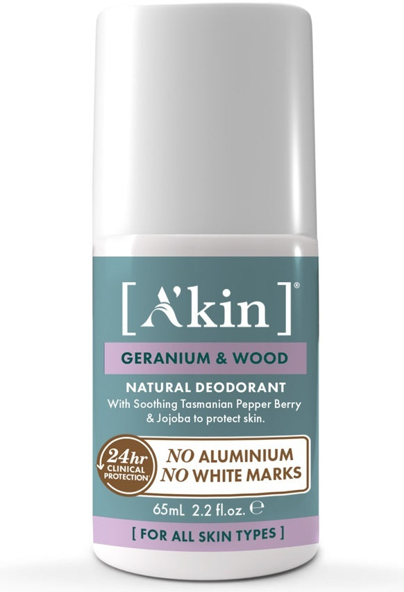 A'Kin: Geranium & Wood Roll On Deodorant (65ml)