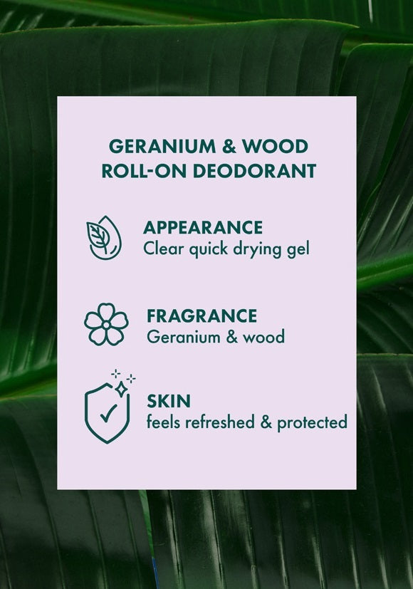 A'Kin: Geranium & Wood Roll On Deodorant (65ml)