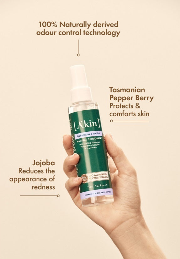 A'Kin: Geranium & Wood Spray Deodorant (150ml)