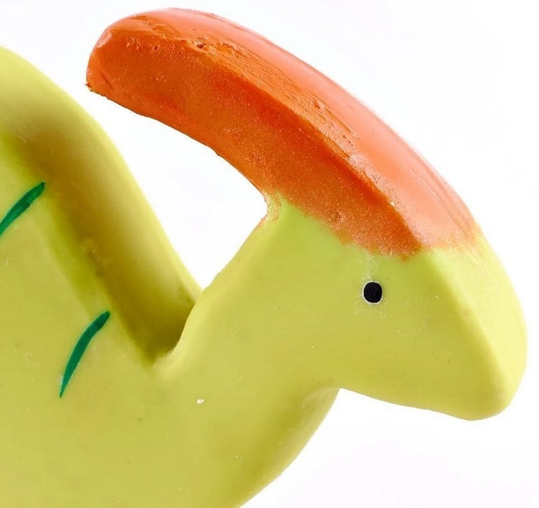 Tikiri: Natural Rubber Rattle & Bath Toy - Baby Parasaurolophus