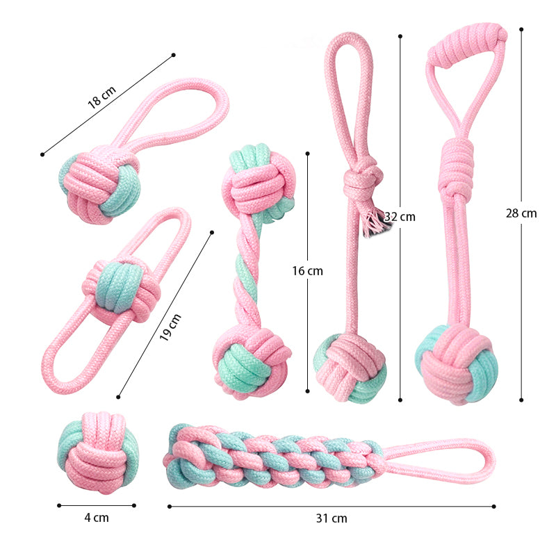 Zoomies 7 Pack Puppy Rope Toy Set - Pink & Blue