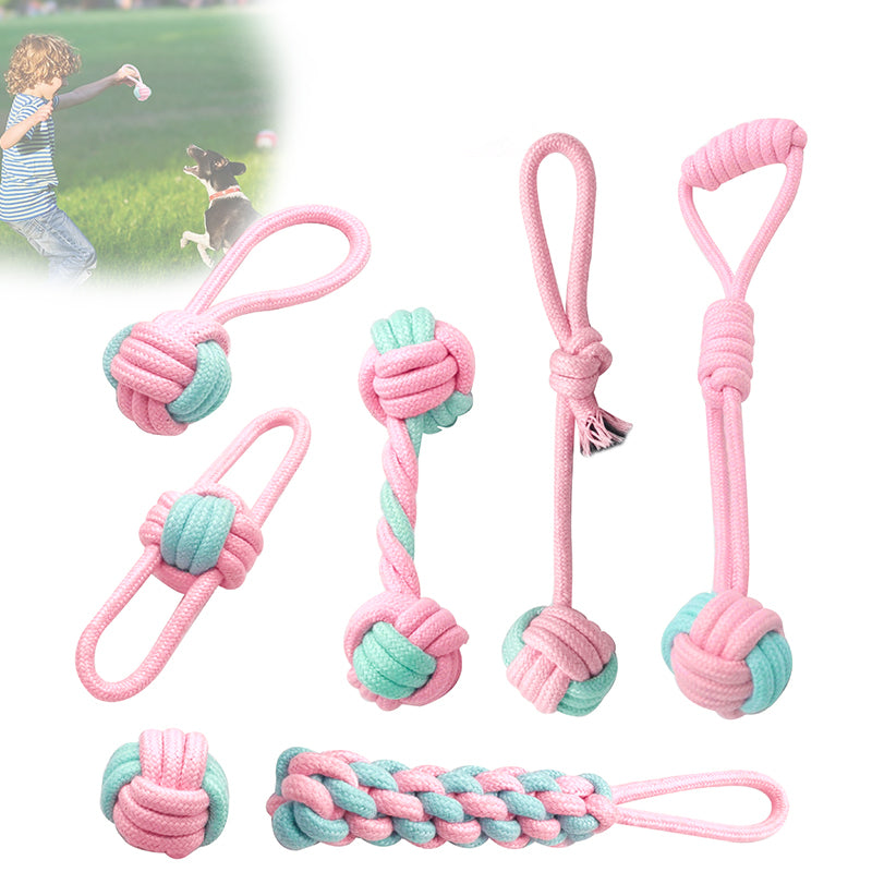 Zoomies 7 Pack Puppy Rope Toy Set - Pink & Blue