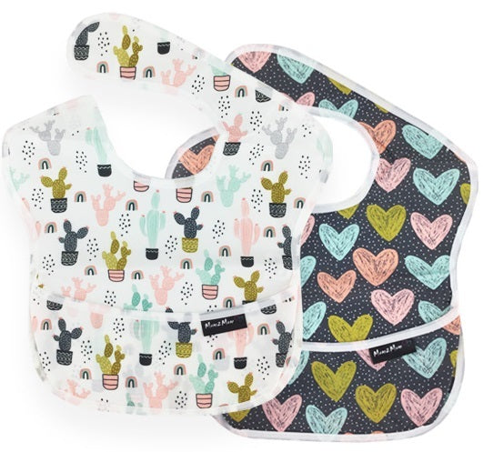 Mum 2 Mum: Waterproof Bibs 2 Pack - Cactus/Hearts (Birth - 3 Years)