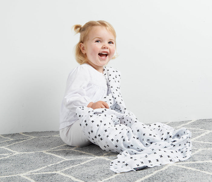 Mum 2 Mum: Cotton Muslin Blankets - Black & White Stars (130x130cm)