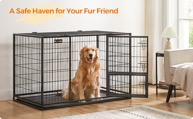 Feandrea Heavy-Duty Dog Crate with Metal Frame for Medium and Large Dogs