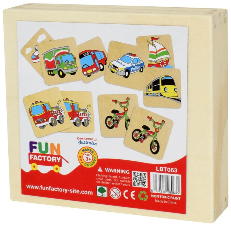 Fun Factory: Wooden Transport Memory Game (16pc Set)