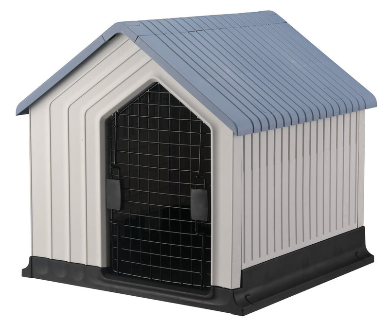 Zoomies Pet House With Iron Gate - White & Blue Roof