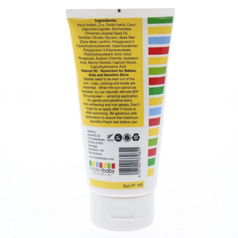 Made4Baby: Natural Sunscreen SPF 50 - Fragrance Free (150ml)