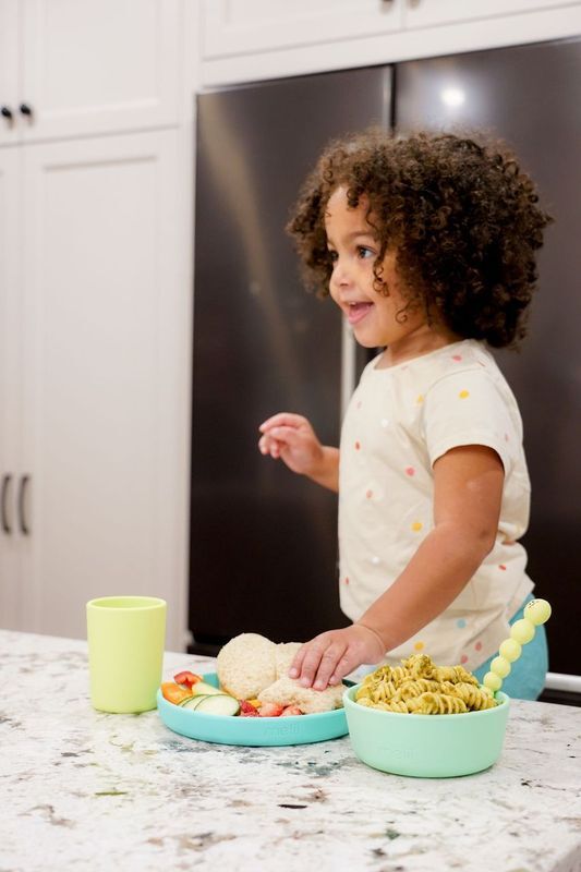 Melii: 3 Piece Silicone Feeding Set - Mint + Blue + Lime