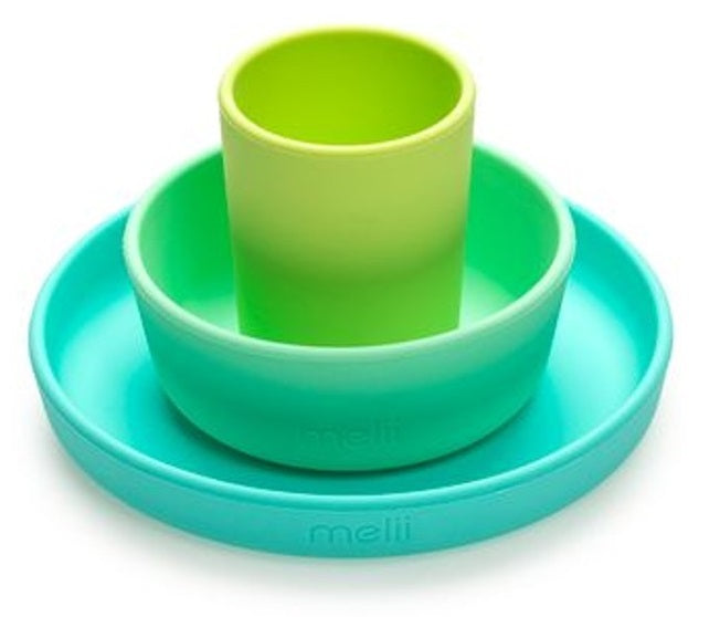 Melii: 3 Piece Silicone Feeding Set - Mint + Blue + Lime