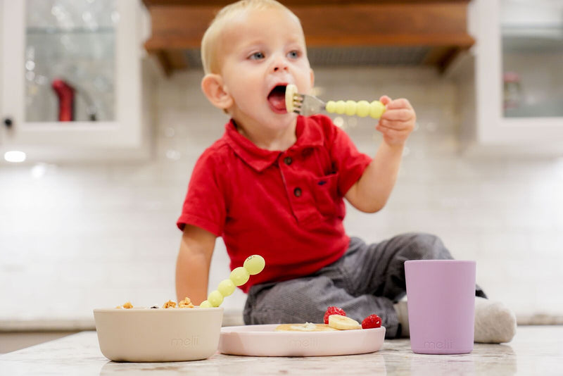 Melii: 3 Piece Silicone Feeding Set - Pink + Purple + Grey