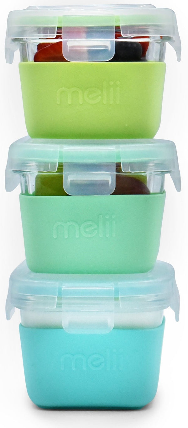 Melii: Glass Containers with Sleeve - Mint + Blue + Lime (3pc Set)