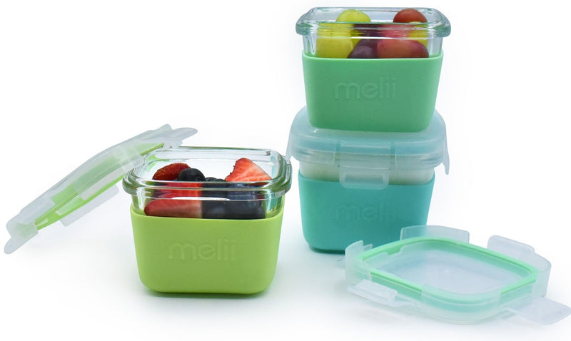 Melii: Glass Containers with Sleeve - Mint + Blue + Lime (3pc Set)