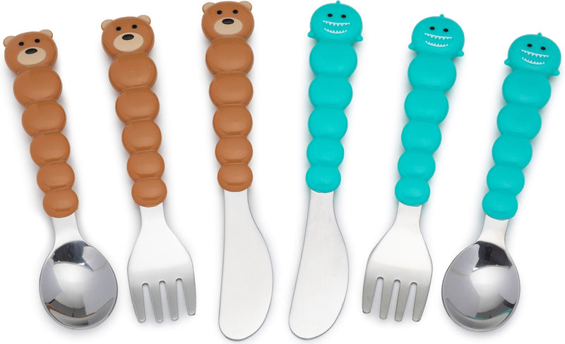 Melii: Cat & Bulldog Utensil Set - Brown + Blue (6pc Set)