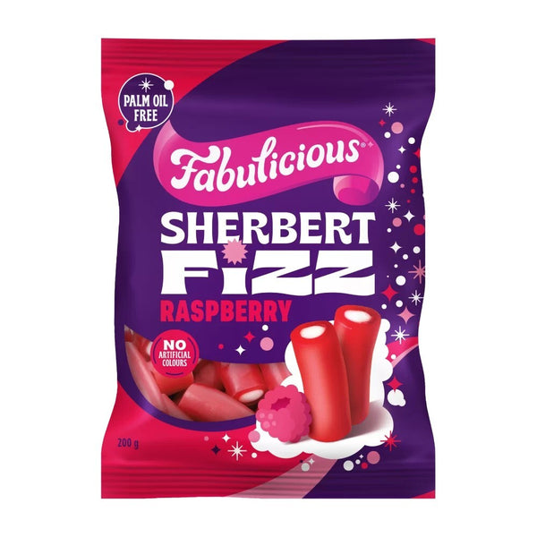 RJs Fabulicious Sherbert Fizz Raspberry 200g (12 Pack)