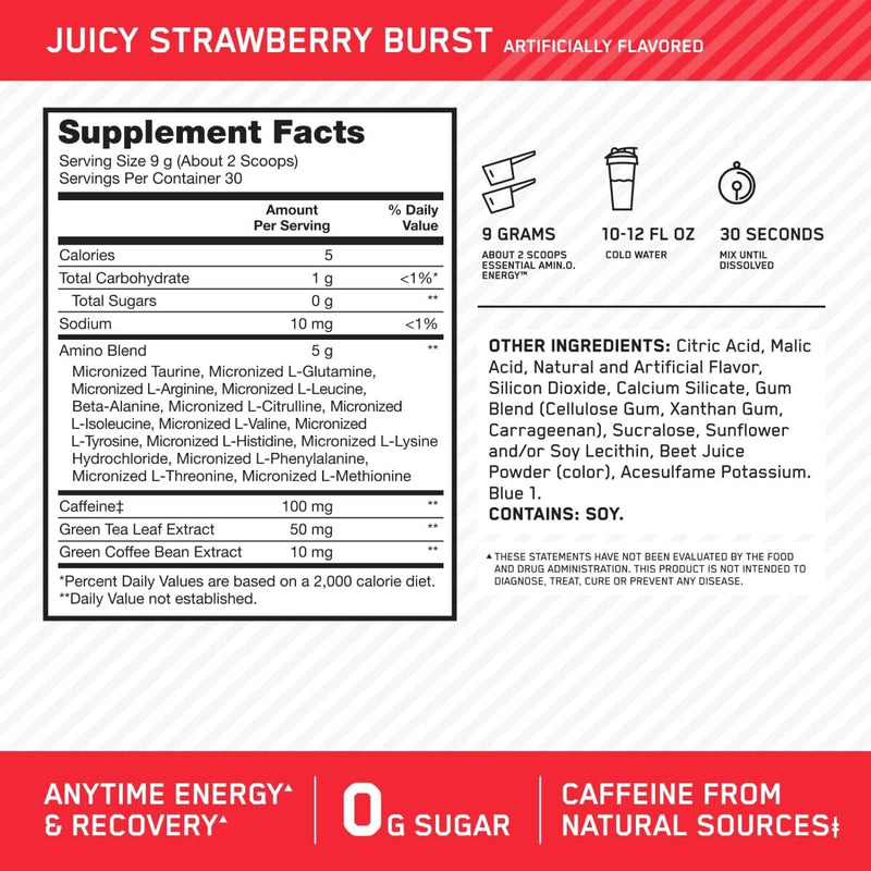 Optimum Nutrition Essential Amino Energy - Juicy Strawberry (270g) x 30 Servings