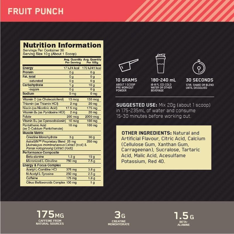 Optimum Nutrition Gold Standard Pre-Workout - Fruit Punch - 300g / 30 Servings