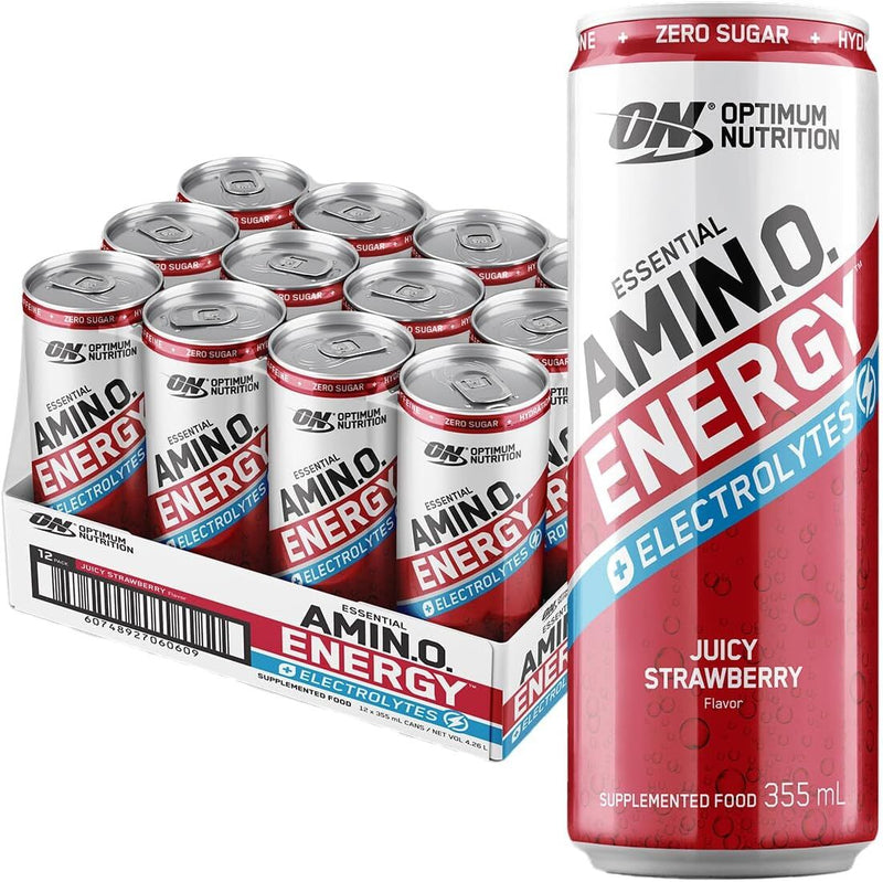 Optimum Nutrition Essential Amino Energy + Electrolytes Sparkling Ready to Drink Cans - Strawberry (355ml) x 12