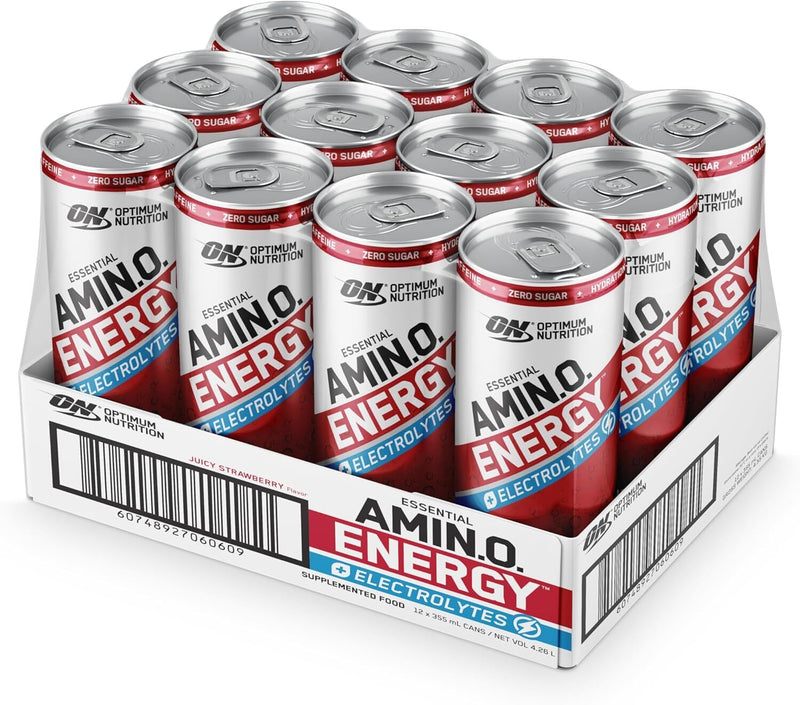 Optimum Nutrition Essential Amino Energy + Electrolytes Sparkling Ready to Drink Cans - Strawberry (355ml) x 12