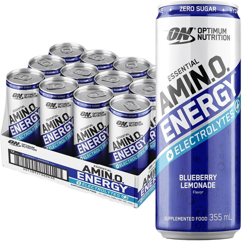 Optimum Nutrition Essential Amin.o. Energy + Electrolytes Sparkling Ready to Drink Cans - Blue Lemon (355ml) x 12