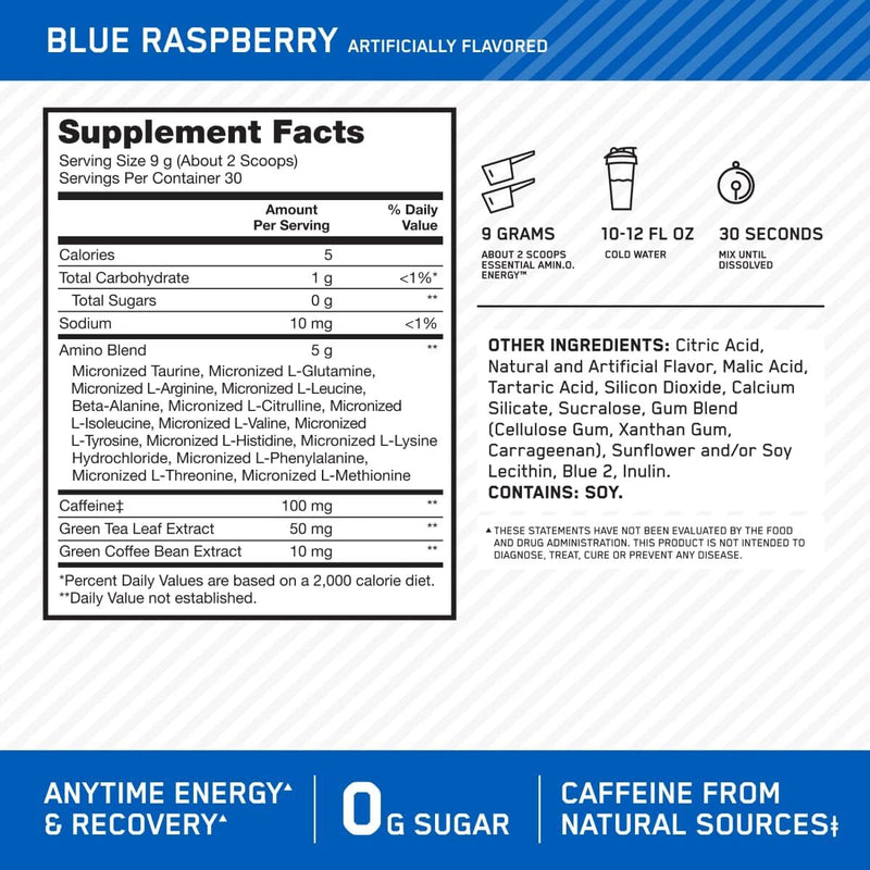 Optimum Nutrition Essential Amino Energy - Blue Raspberry (585g) x 65 Servings