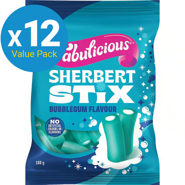 RJ's Fabulicious Sherbert Stix - Bubblegum 180g (12 Pack)