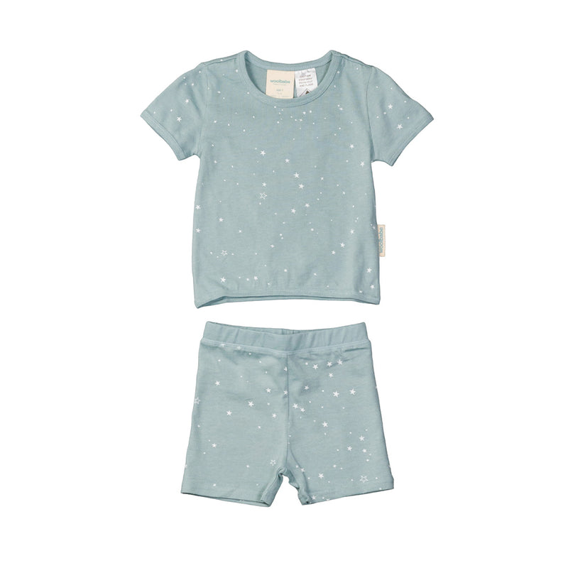 Woolbabe: Merino/Organic Cotton Summer Pyjamas - Tide Stars (1 Year)