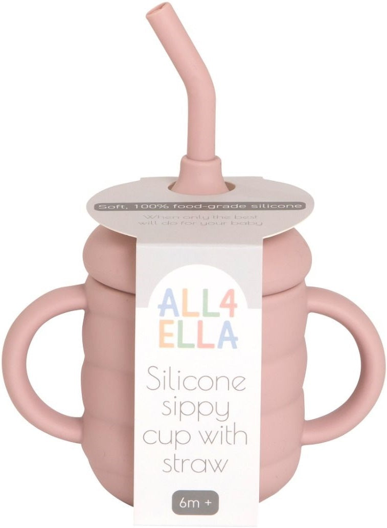 All4Ella: Silicone Sippy Cup With Straw - Dusty Pink