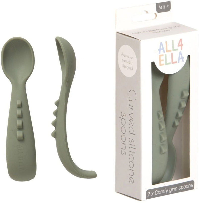 All4Ella: Comfy Grip Silicone Spoons - Sage (2 Pack)