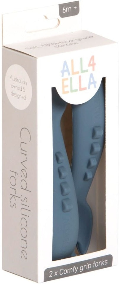 All4Ella: Comfy Grip Silicone Forks - Slate Blue (2 Pack)