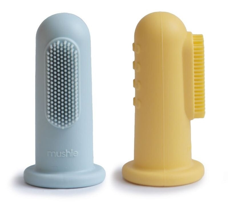 Mushie: Finger Toothbrush - Powder Blue/Pale Daffodil