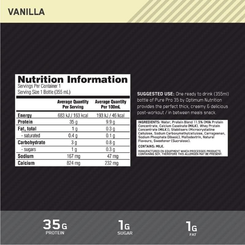 Optimum Nutrition Pure Pro Protein Ready to Drink - Vanilla (355ml) x 6