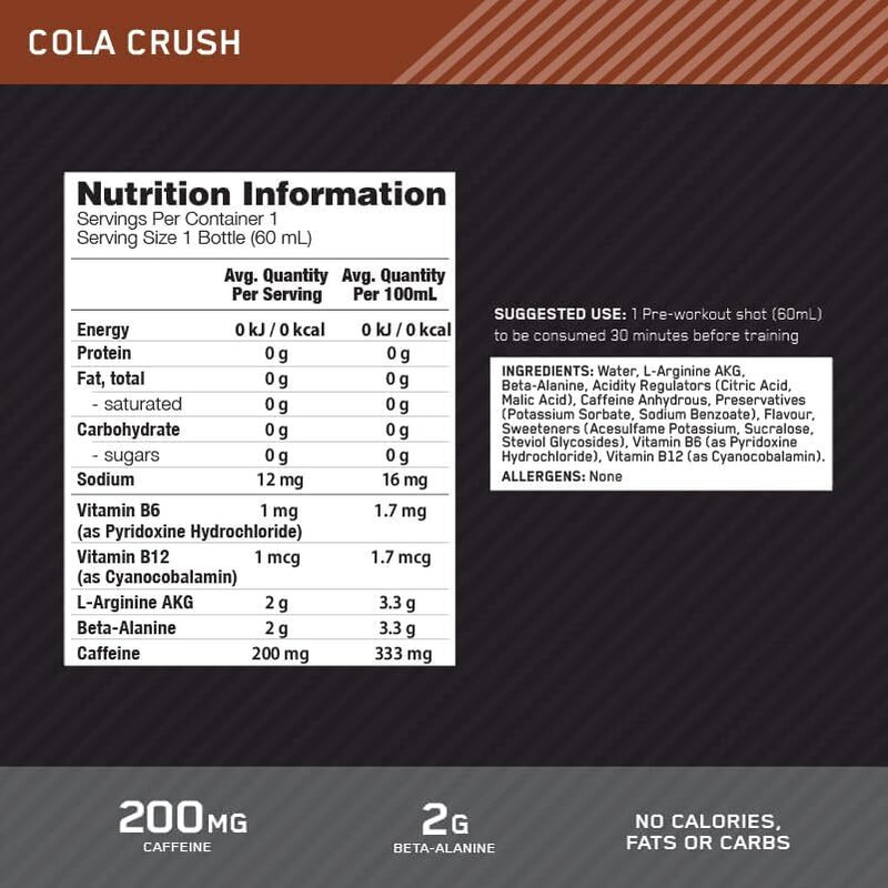 Optimum Nutrition Pre 200 Pre-Workout Shot - Cola Crush (60ml) x 12