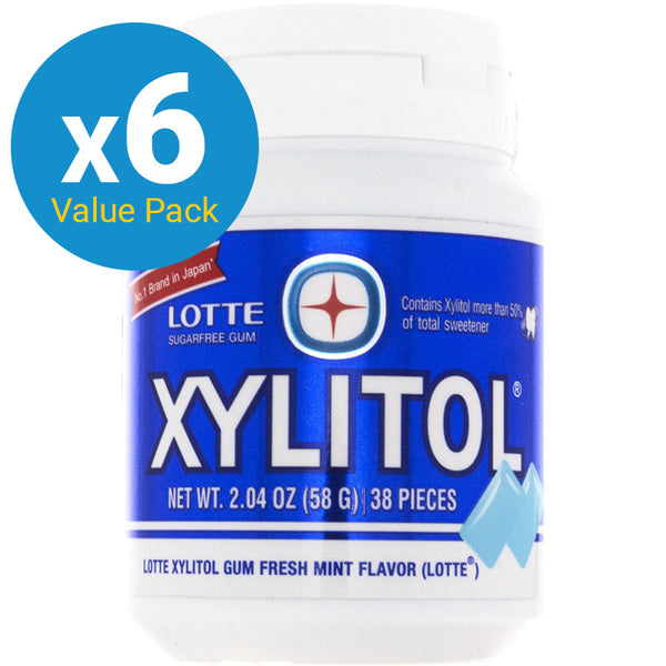 LOTTE Xylitol Fresh Mint Sugar Free Chewing Gum 58g (Pack of 6)