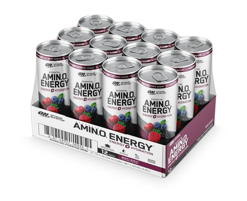 Optimum Nutrition Essential Amino Energy + Electrolytes Sparkling Ready to Drink Cans - Berry Burst (355ml) x 12