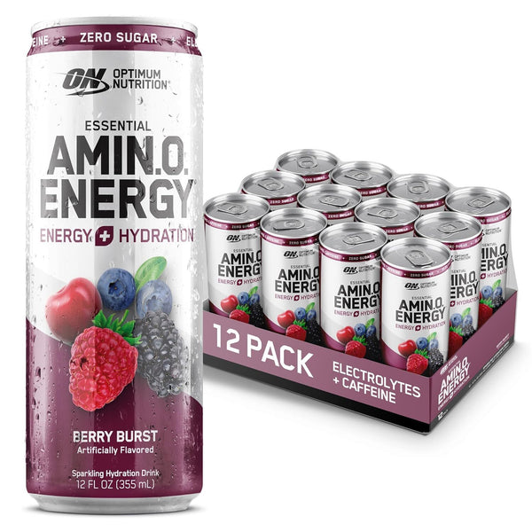 Optimum Nutrition Essential Amino Energy + Electrolytes Sparkling Ready to Drink Cans - Berry Burst (355ml) x 12