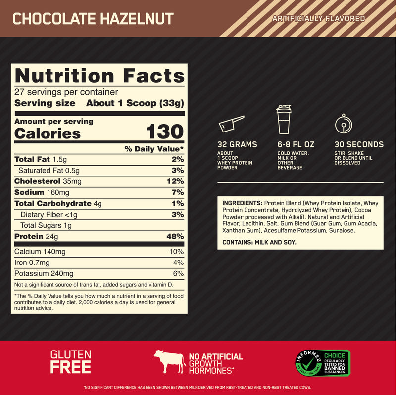 Optimum Nutrition Gold Standard 100% Whey Protein - Chocolate Hazelnut - 909g