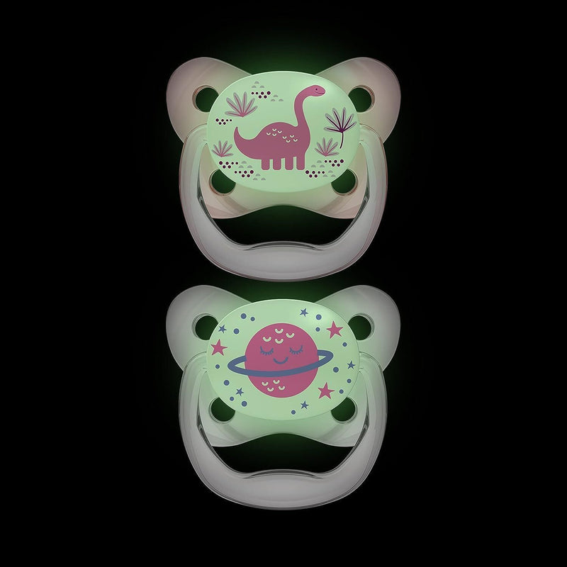 Dr Brown's: PreVent Glow In The Dark Pacifier - Pink/White 2 Pack (6-18 Months) (6-12 Months)