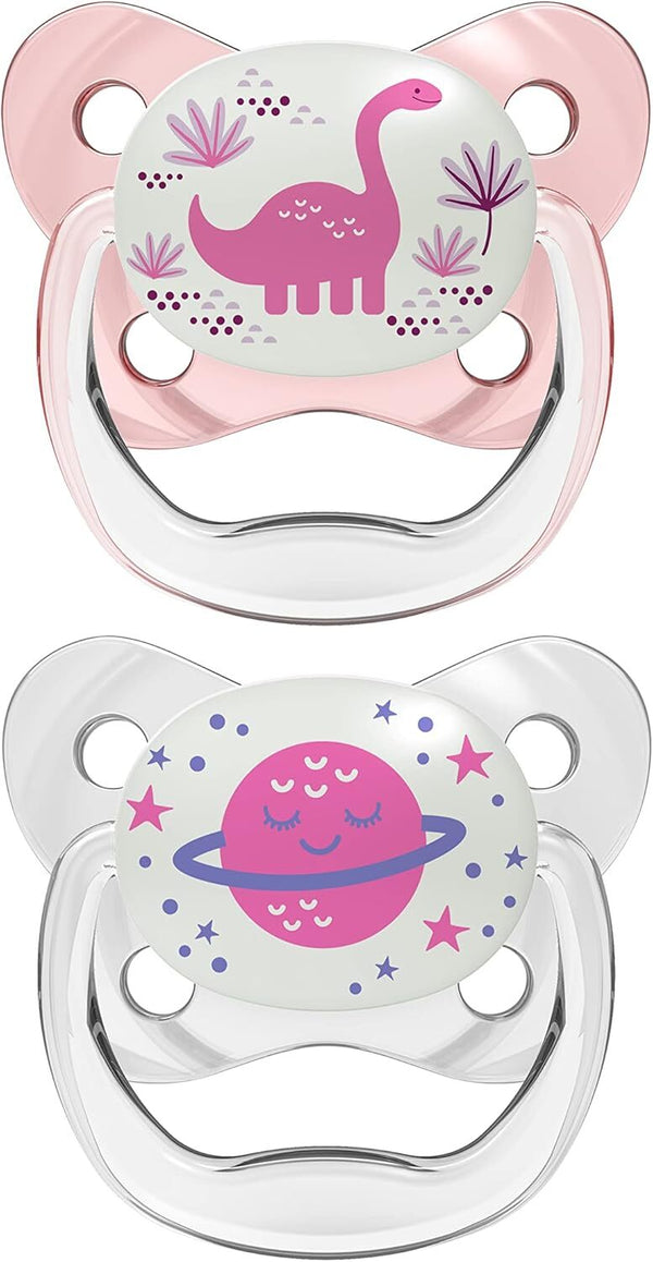 Dr Brown's: PreVent Glow In The Dark Pacifier - Pink/White 2 Pack (6-18 Months) (6-12 Months)