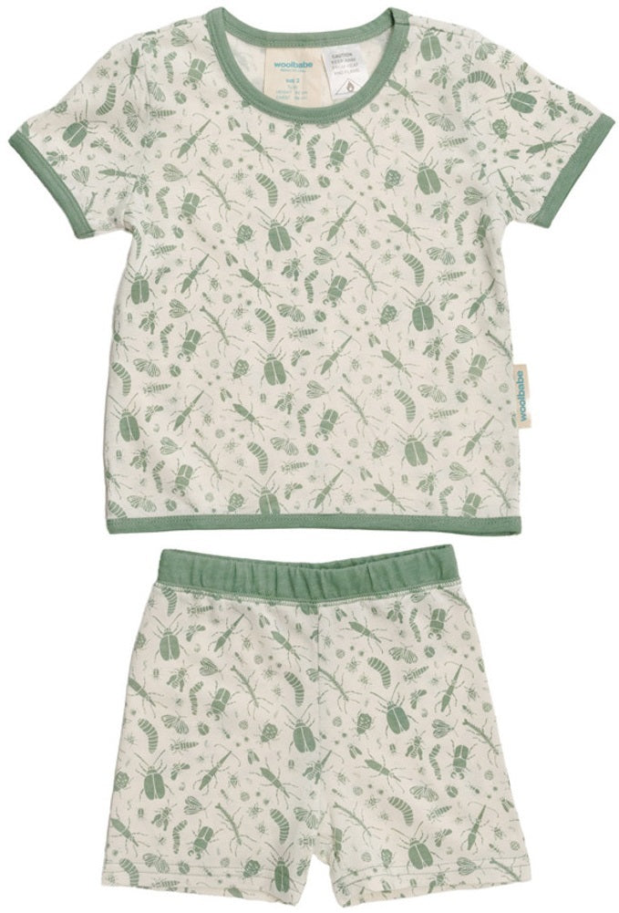 Woolbabe: Merino/Organic Cotton Summer Pyjamas - Sage Bugs (4 Years)