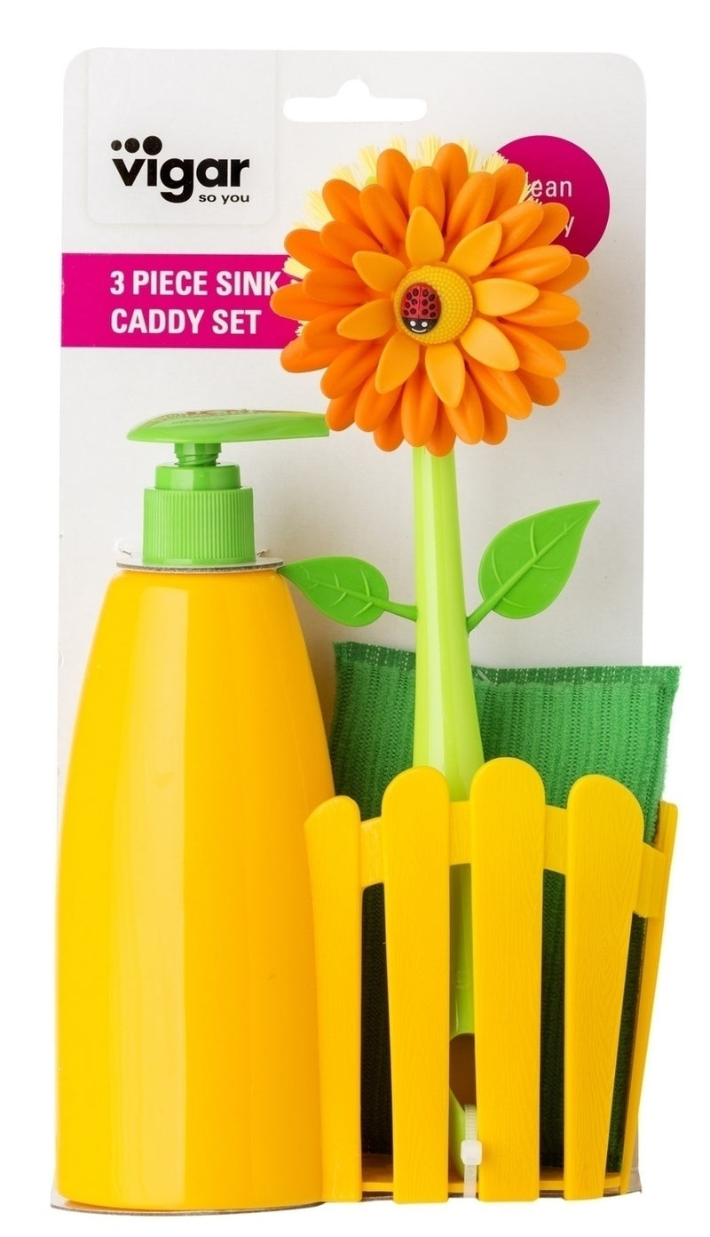 Vigar: Flower Power Sink Caddy Set + Dispenser - Orange (3pc Set)