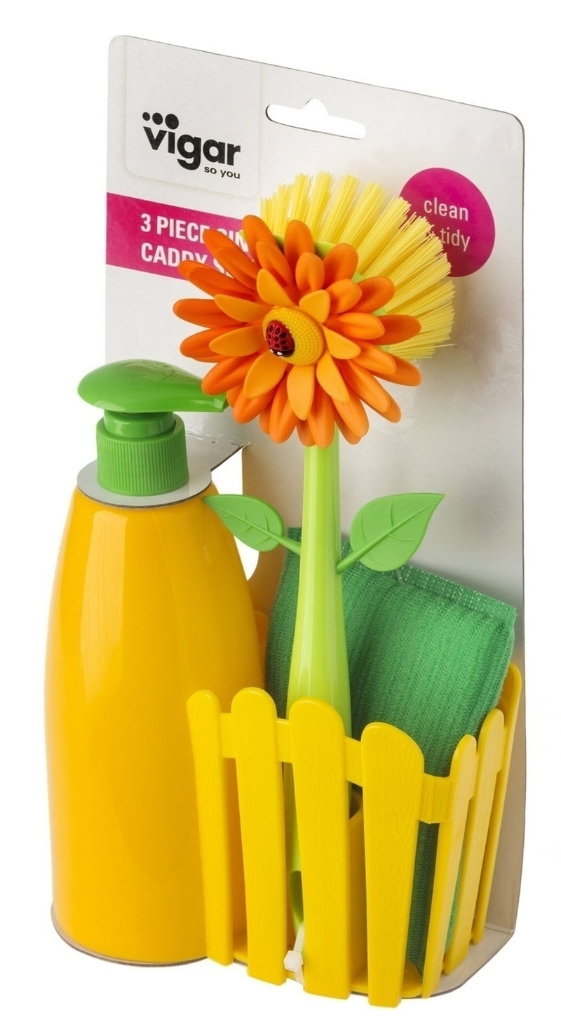 Vigar: Flower Power Sink Caddy Set + Dispenser - Orange (3pc Set)