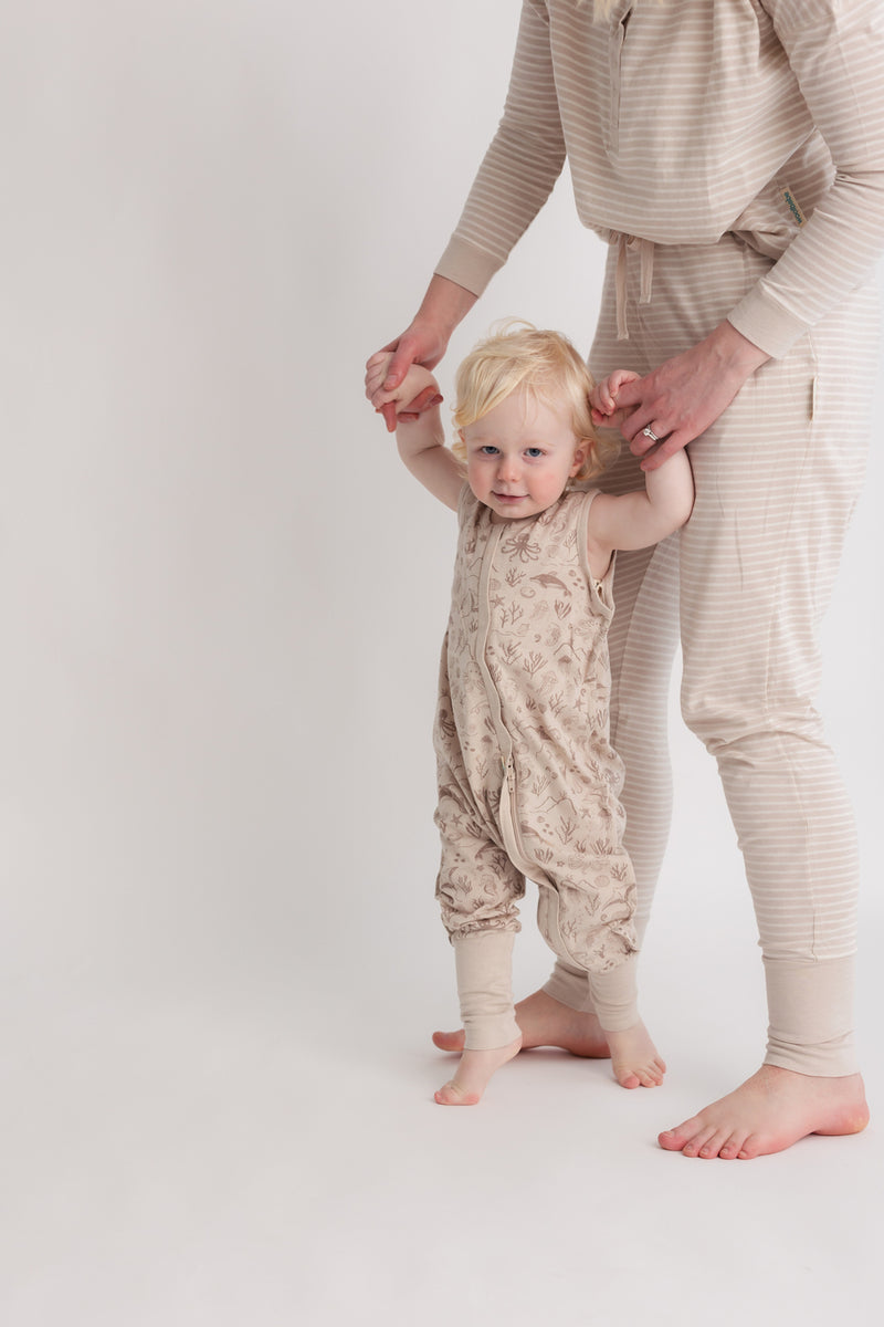 Woolbabe: Summer Sleeping Suit - Dune Seascape (3 Years)