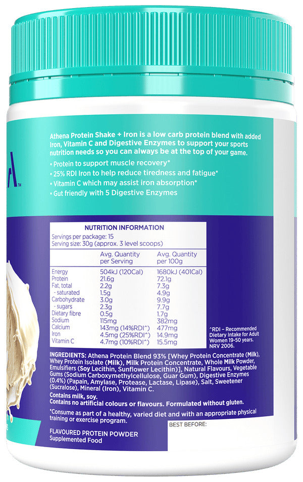 Athena Protein Shake + Iron - Vanilla (450g)