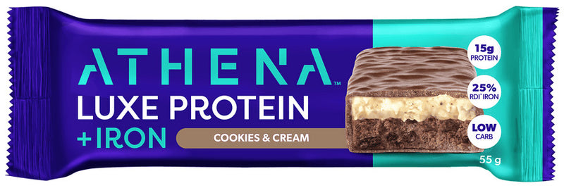 Athena Luxe Protein + Iron Bars - Cookies & Cream (55g) x12