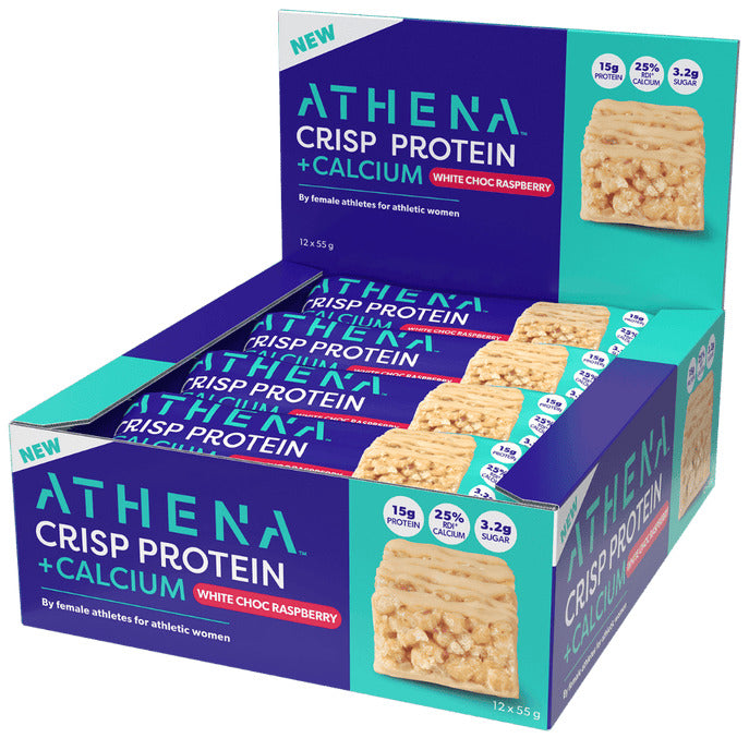 Athena Crisp Protein + Calcium Bars - White Chocolate Raspberry (55g) x12