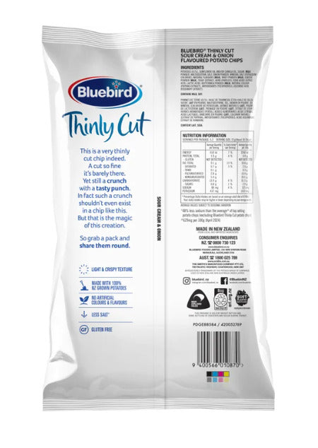 Bluebird Thinly Cut 140g - Sour Cream & Onion (12 Pack)