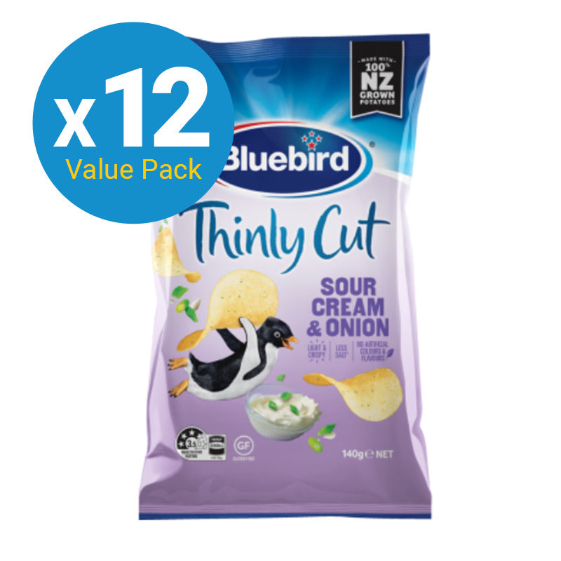 Bluebird Thinly Cut 140g - Sour Cream & Onion (12 Pack)